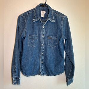 Y2K Denim Snap Button Down Shirt Calvin Klein Women’s Size M Long Sleeve Western